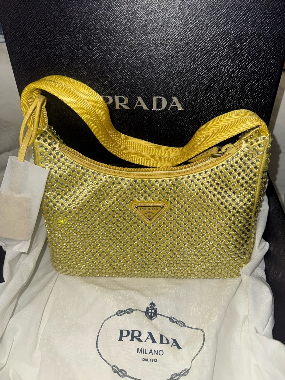 Prada satin re-edition 2000 yellow bag
